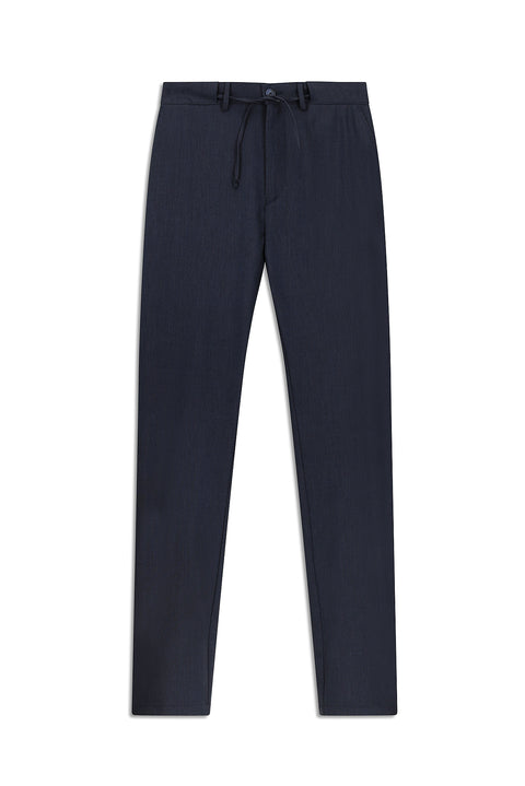 Dark Navy 6 Drop Regular Fit Standard Cut Wool-Lined Classic Fabric Trousers with Elasticated Drawstring Waist