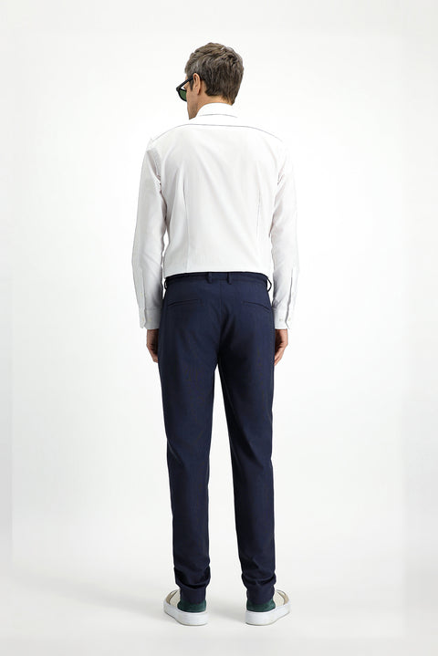 Dark Navy 6 Drop Regular Fit Standard Cut Wool-Lined Classic Fabric Trousers with Elasticated Drawstring Waist
