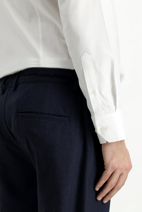 Dark Navy 6 Drop Regular Fit Standard Cut Wool-Lined Classic Fabric Trousers with Elasticated Drawstring Waist