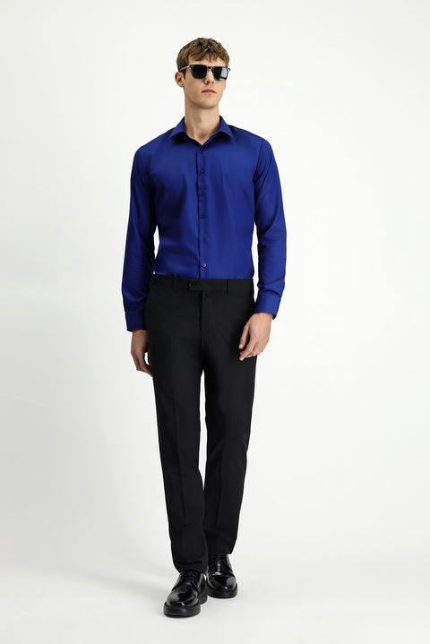 Black 4-Drop Relaxed Fit Casual Cut Classic Wool Fabric Trousers