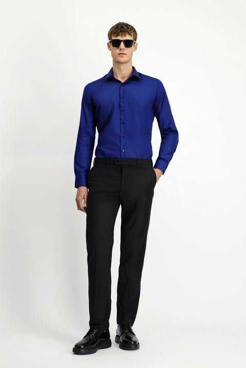 Black 4-Drop Relaxed Fit Casual Cut Classic Wool Fabric Trousers