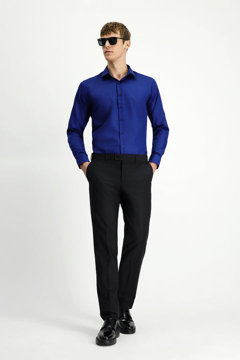 Black 6 Drop Regular Fit Standard Cut Classic Fabric Wool Trousers