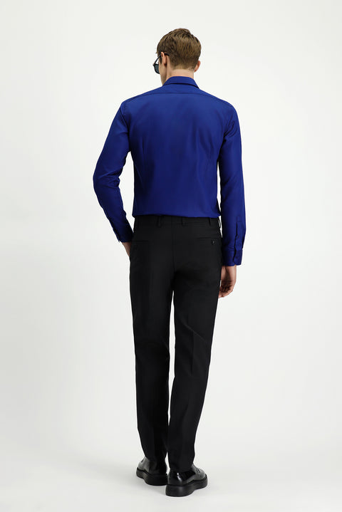 Black 4-Drop Relaxed Fit Casual Cut Classic Wool Fabric Trousers