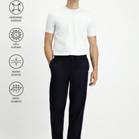 Dark Navy Techno-Line 4 Drop Relaxed Fit Trousers with Elastic Waistband and Drawstring, Classic Fabric.