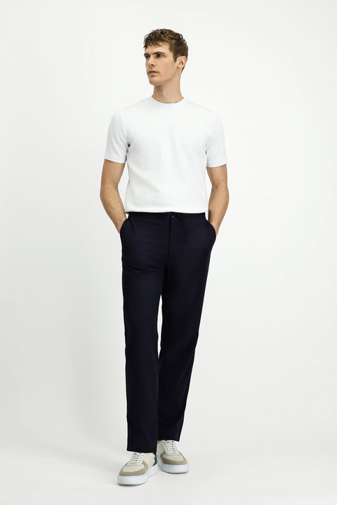 Dark Navy Techno-Line 4 Drop Relaxed Fit Trousers with Elastic Waistband and Drawstring, Classic Fabric.