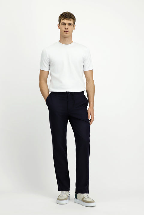 Dark Navy Techno-Line 4 Drop Relaxed Fit Trousers with Elastic Waistband and Drawstring, Classic Fabric.