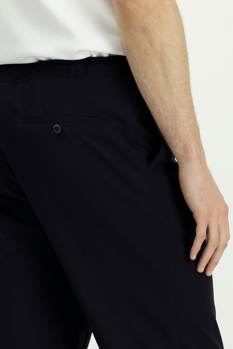 Dark Navy Techno-Line 4 Drop Relaxed Fit Trousers with Elastic Waistband and Drawstring, Classic Fabric.