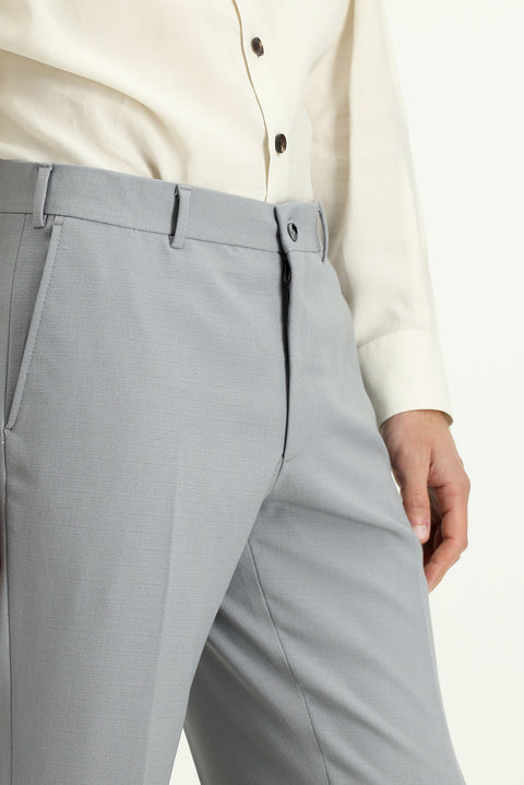 Medium Grey 4 Drop Relaxed Fit Lycra Classic Fabric Trousers
