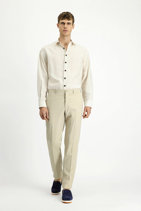 Light Beige 6 Drop Regular Fit Standard Cut Lycra Classic Fabric Trousers