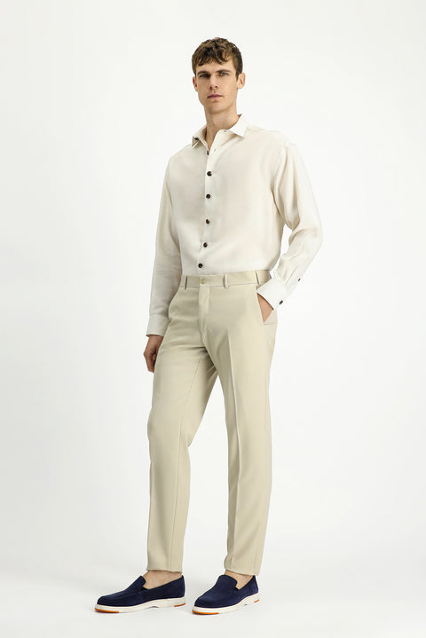 Light Beige 4 Drop Relaxed Fit Lycra Classic Fabric Trousers