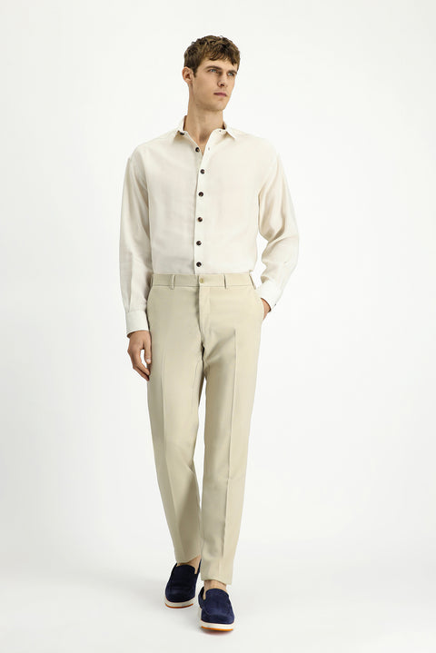 Light Beige 4 Drop Relaxed Fit Lycra Classic Fabric Trousers