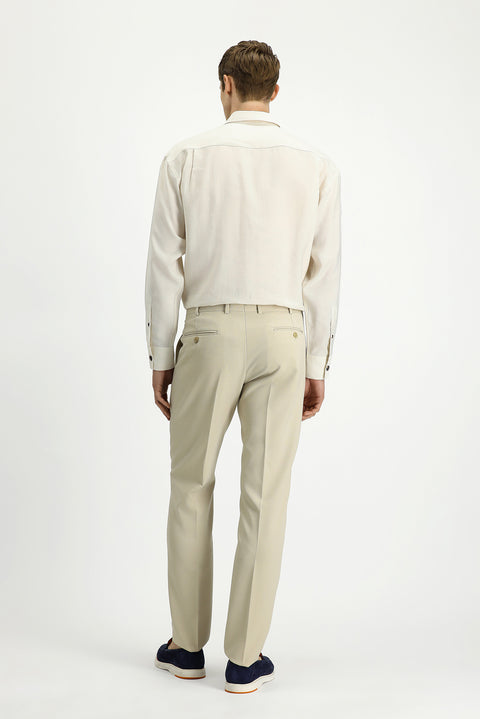 Light Beige 6 Drop Regular Fit Standard Cut Lycra Classic Fabric Trousers