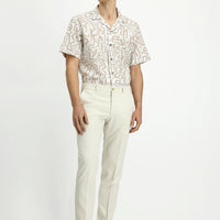 Cream 7 Drop Slim Fit Narrow Cut Lycra Classic Fabric Trousers
