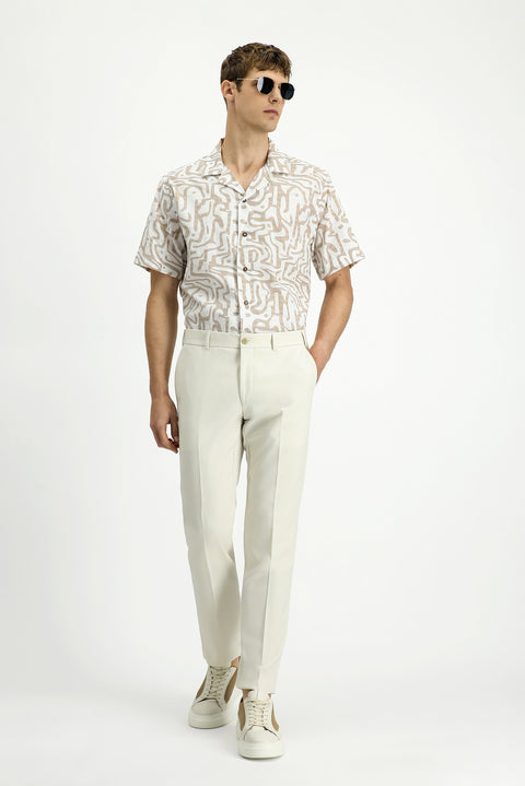 Cream 7 Drop Slim Fit Narrow Cut Lycra Classic Fabric Trousers