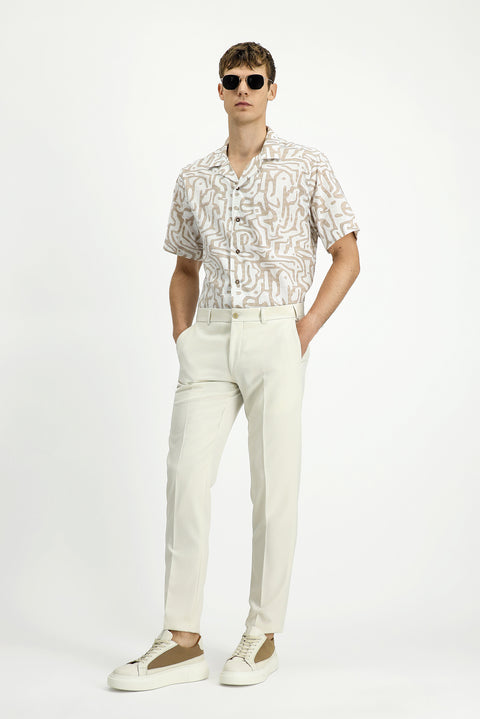 Cream 7 Drop Slim Fit Narrow Cut Lycra Classic Fabric Trousers