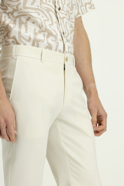 Cream 7 Drop Slim Fit Narrow Cut Lycra Classic Fabric Trousers