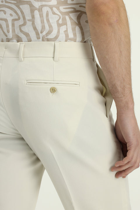 Cream 7 Drop Slim Fit Narrow Cut Lycra Classic Fabric Trousers