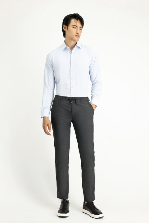 Medium Anthracite Regular Fit Standard Cut Elasticated Waist Drawstring Stretch Trousers