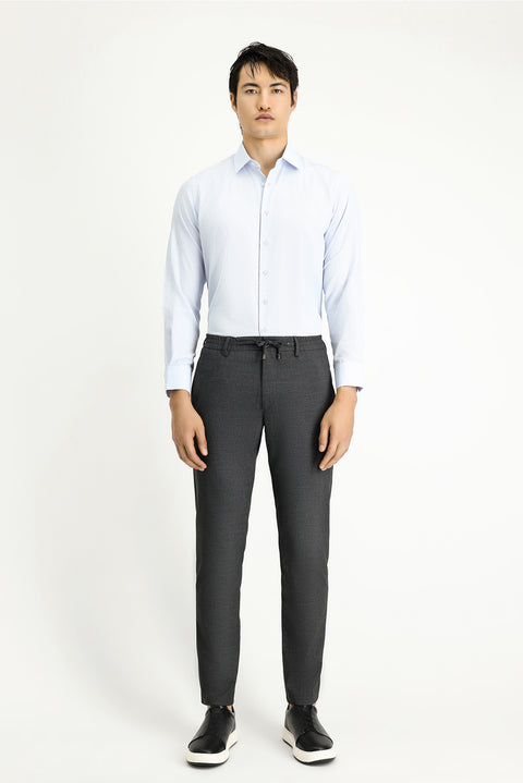 Medium Anthracite Regular Fit Standard Cut Elasticated Waist Drawstring Stretch Trousers