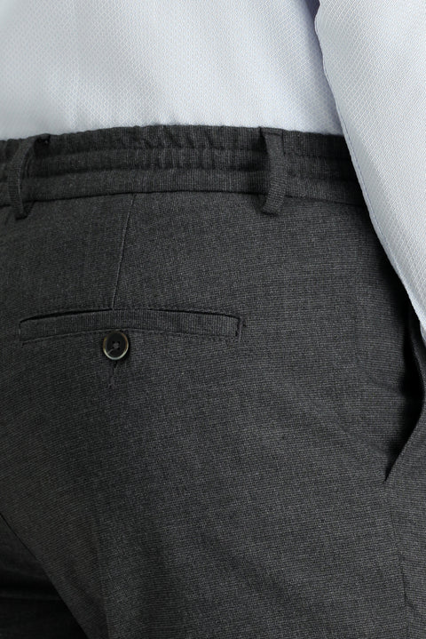 Medium Anthracite Regular Fit Standard Cut Elasticated Waist Drawstring Stretch Trousers