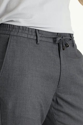  Orta Füme Slim Fit Dar Kesim Beli Bağcıklı Lastikli Pantolon