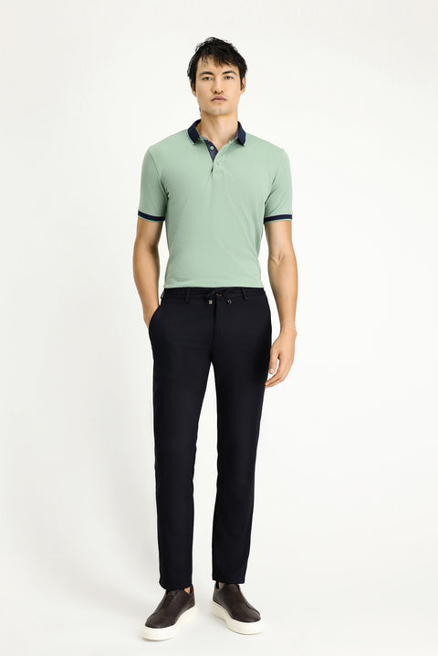 Dark Navy Slim Fit Skinny Drawstring Waistband Trousers