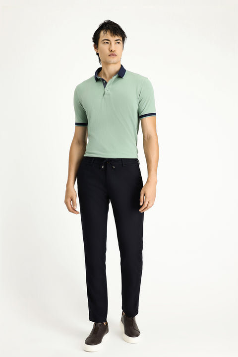 Dark Navy Slim Fit Skinny Drawstring Waistband Trousers