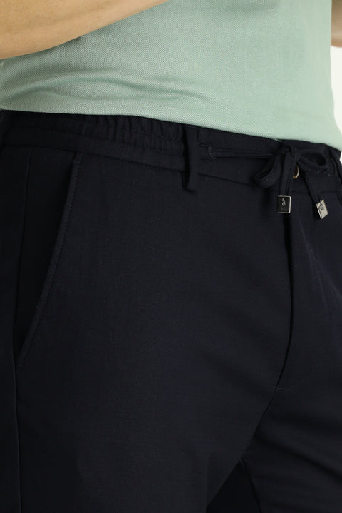 Dark Navy Slim Fit Skinny Drawstring Waistband Trousers