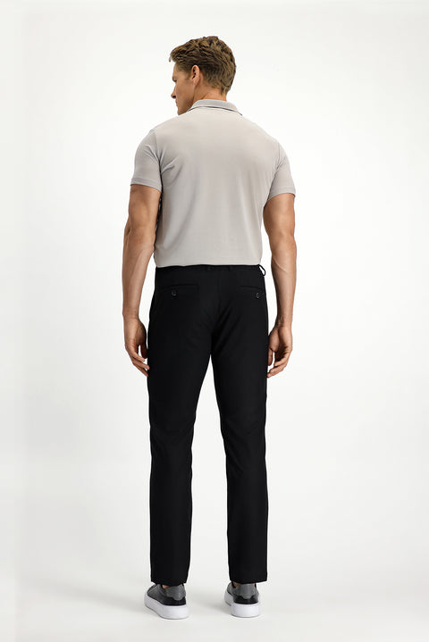 Men's Black Regular Fit Standard Cut Elastic Waist Drawstring Lycra Pants