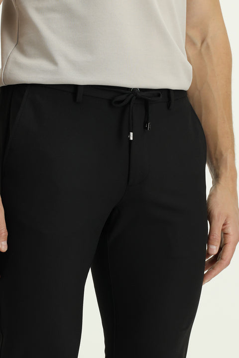Men's Black Regular Fit Standard Cut Elastic Waist Drawstring Lycra Pants