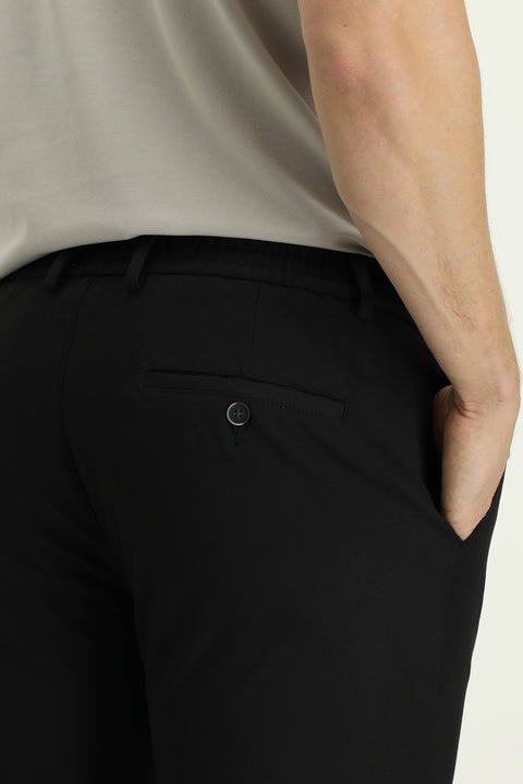 Men's Black Regular Fit Standard Cut Elastic Waist Drawstring Lycra Pants