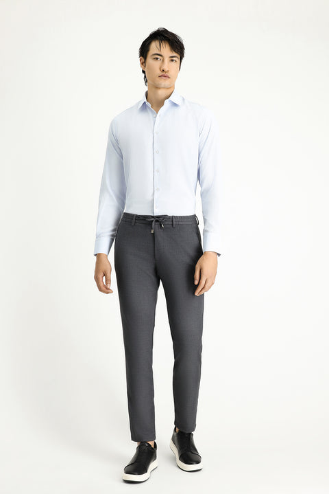 Mid Smoke Regular Fit Standard Cut Elasticated Waist Drawstring Stretchy Trousers