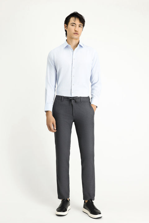 Mid Smoke Regular Fit Standard Cut Elasticated Waist Drawstring Stretchy Trousers
