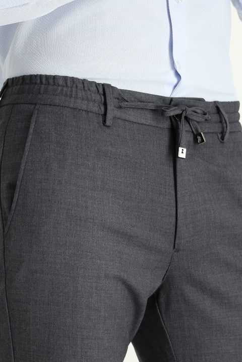 Mid Smoke Regular Fit Standard Cut Elasticated Waist Drawstring Stretchy Trousers