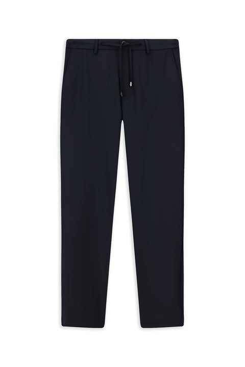 Dark Navy Regular Fit Standard Cut Elasticated Waist Drawstring Stretchy Trousers