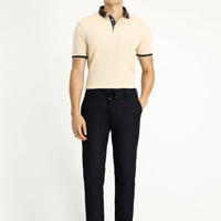 Dark Navy Regular Fit Standard Cut Elasticated Waist Drawstring Stretchy Trousers