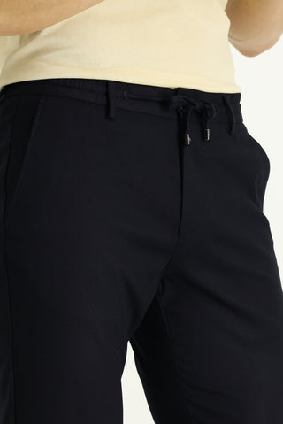  Koyu Lacivert 6 Drop Regular Fit Standart Kesim Beli Lastikli İpli Likralı Pantolon