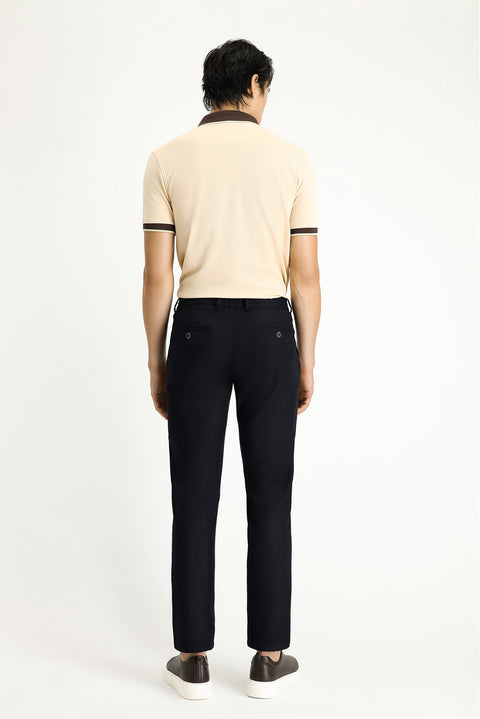 Dark Navy Regular Fit Standard Cut Elasticated Waist Drawstring Stretchy Trousers