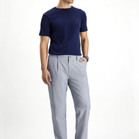 Medium Grey 6 Drop Regular Fit Standard Cut Elastic Waist Drawstring Striped Wavy Pleated Classic Fabric Trousers