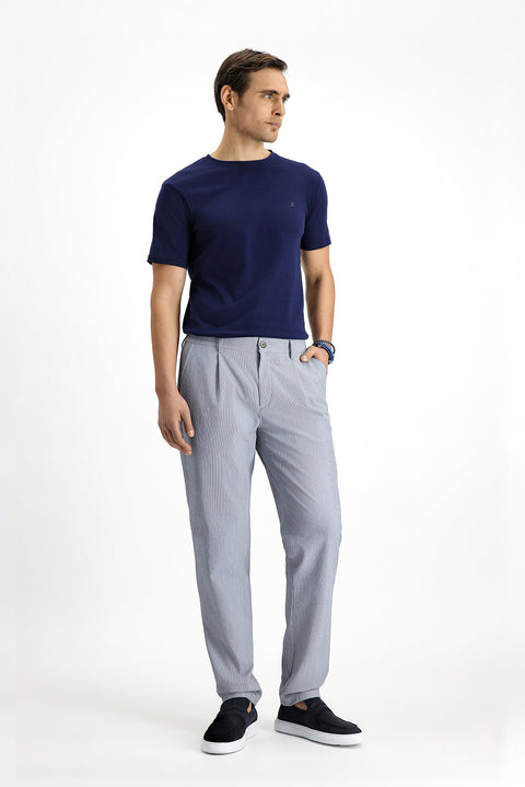 Medium Grey 6 Drop Regular Fit Standard Cut Elastic Waist Drawstring Striped Wavy Pleated Classic Fabric Trousers