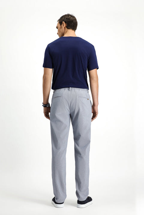 Medium Grey 6 Drop Regular Fit Standard Cut Elastic Waist Drawstring Striped Wavy Pleated Classic Fabric Trousers