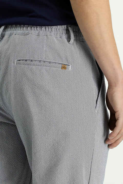 Medium Grey 6 Drop Regular Fit Standard Cut Elastic Waist Drawstring Striped Wavy Pleated Classic Fabric Trousers
