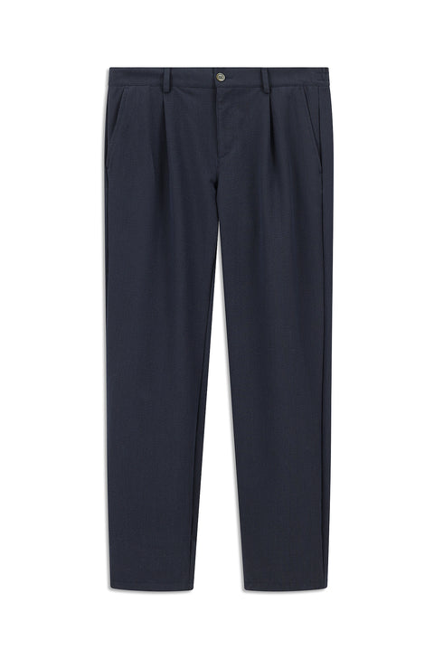 Medium Navy 6 Drop Regular Fit Standard Cut Elastic Waist Drawstring Striped Wavy Pleated Classic Fabric Trousers