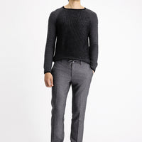 Black 7 Drop Super Slim Fit Extra Narrow Cut Elastic Waist Drawstring Patterned Lycra Classic Fabric Trousers