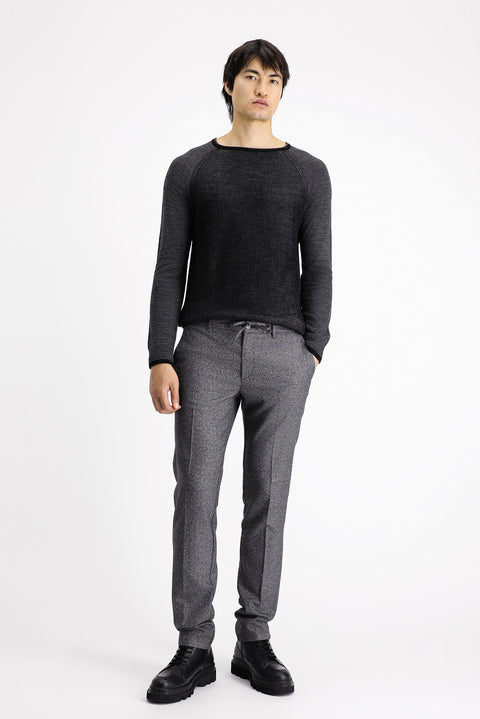 Black 7 Drop Super Slim Fit Extra Narrow Cut Elastic Waist Drawstring Patterned Lycra Classic Fabric Trousers