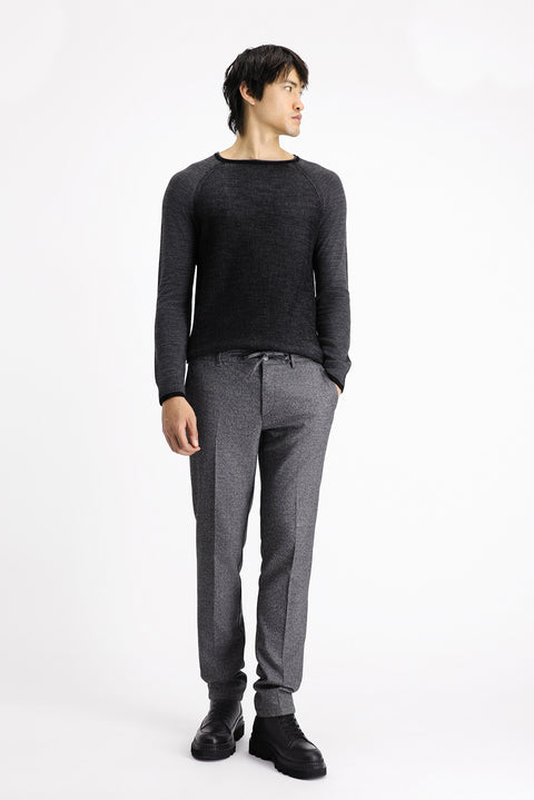 Black 7 Drop Super Slim Fit Extra Narrow Cut Elastic Waist Drawstring Patterned Lycra Classic Fabric Trousers