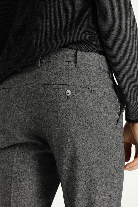 Black 7 Drop Super Slim Fit Extra Narrow Cut Elastic Waist Drawstring Patterned Lycra Classic Fabric Trousers