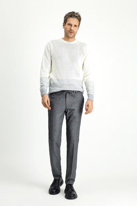 Dark Gray 7 Drop Super Slim Fit Extra Narrow Cut Elastic Waist Drawstring Patterned Lycra Classic Fabric Trousers