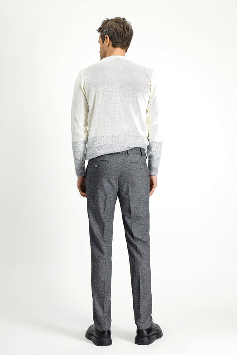 Dark Gray 7 Drop Super Slim Fit Extra Narrow Cut Elastic Waist Drawstring Patterned Lycra Classic Fabric Trousers