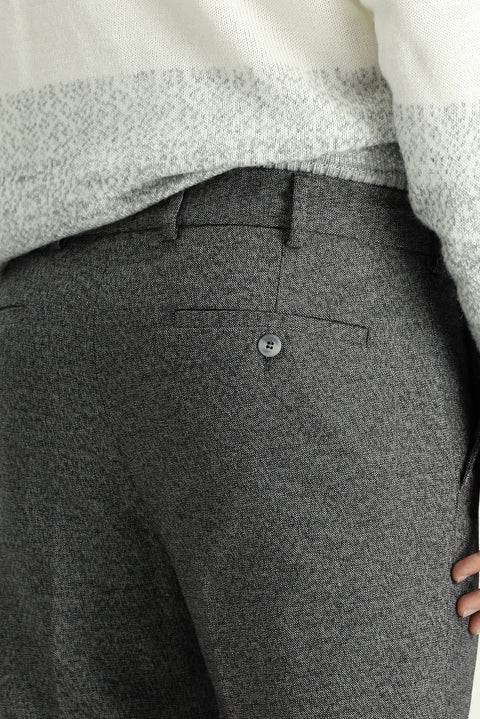Dark Gray 7 Drop Super Slim Fit Extra Narrow Cut Elastic Waist Drawstring Patterned Lycra Classic Fabric Trousers